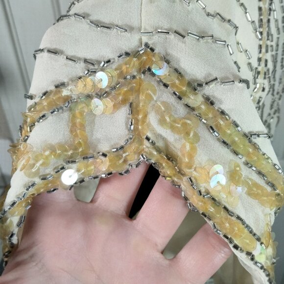 Vintage Lillie Rubin Silk Off White Beaded Dress Sz S Flapper Roaring 20s Retro - Picture 12 of 16